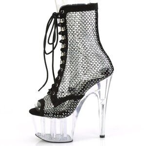 Platform Rhinestone Lace Up Front Ankle Boots